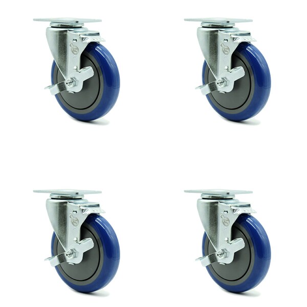 Service Caster Avantco HPCASTWB Swivel Caster Locking Replacement Set AVA-SCC-20S514-PPUB-BLUE-TLB-TP2-4 - main